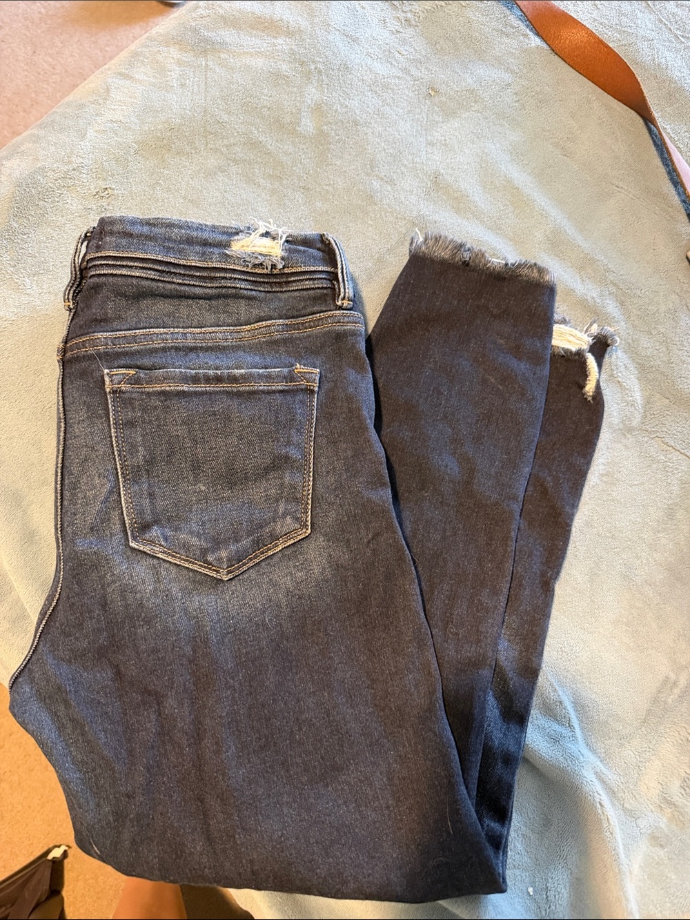 KanCan Dark Blue Ankle Skinny Jeans with Frayed Hem
